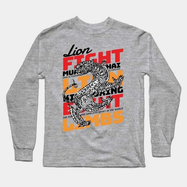 Lion Tattoo Muay Thai The Art of Eight Limbs Long Sleeve T-Shirt by KewaleeTee